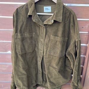 things between Olive Green Corduroy Button-Up Shirt Jacket